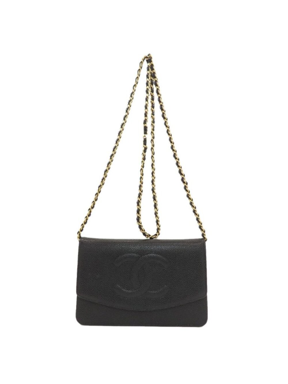 Chanel Chain Wallet CC Logo Gold Grained Calfskin Shoulder Bag